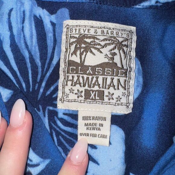 Vintage Steve & Barry's Blue Hawaiian Print Floral Button Down Shirt - Picture 2 of 7